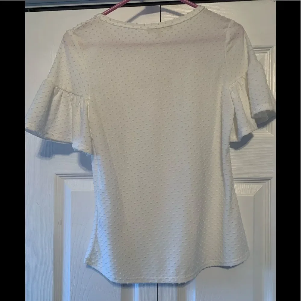 White Ruffle Sleeve Top Petite Small - Picture 2 of 3